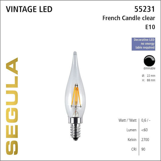 Segula Λάμπα LED 1.5W 88mm για Ντουί E10 Θερμό Λευκό 60lm Dimmable