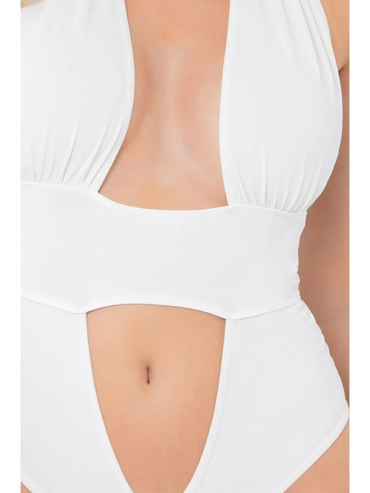 Pink Lipstick Lingerie Take The Plunge Sexy Bodysuit Weiß