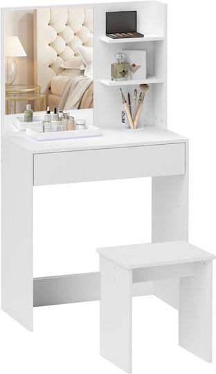 Bodenstehende Schminktisch Schlafzimmer Holz Weiß mit Spiegel & Hocker 75x40x137cm
