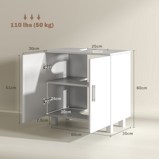 HomCom Πάγκος χωρίς Νιπτήρα Μ60xΒ35xΥ60cm Λευκό