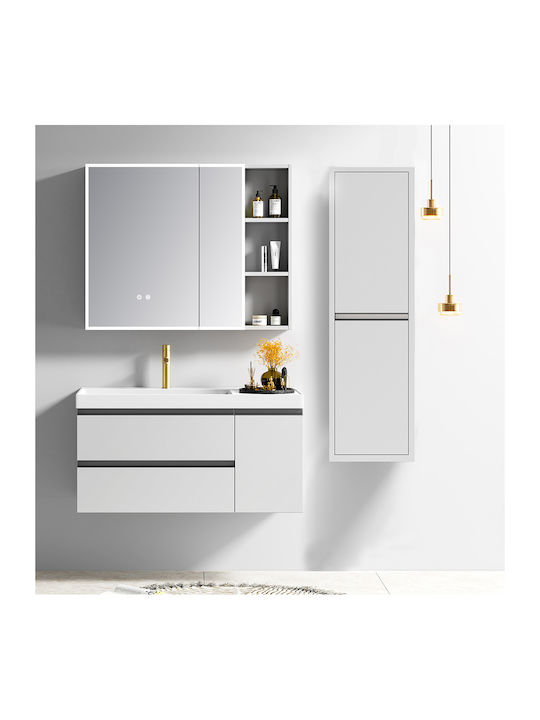 Martin Καθρέπτης Μπάνιου Led από Plywood με Ράφι & Ντουλάπι 100x68cm Λευκός