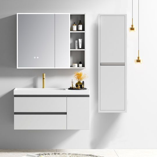 Martin Oglindă de Baie Lumini LED cu Raft & Dulap 100x68cm Alb