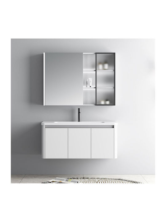 Martin Badezimmerspiegel LED aus Sperrholz mit Regal & Schrank 90x70cm Weiß