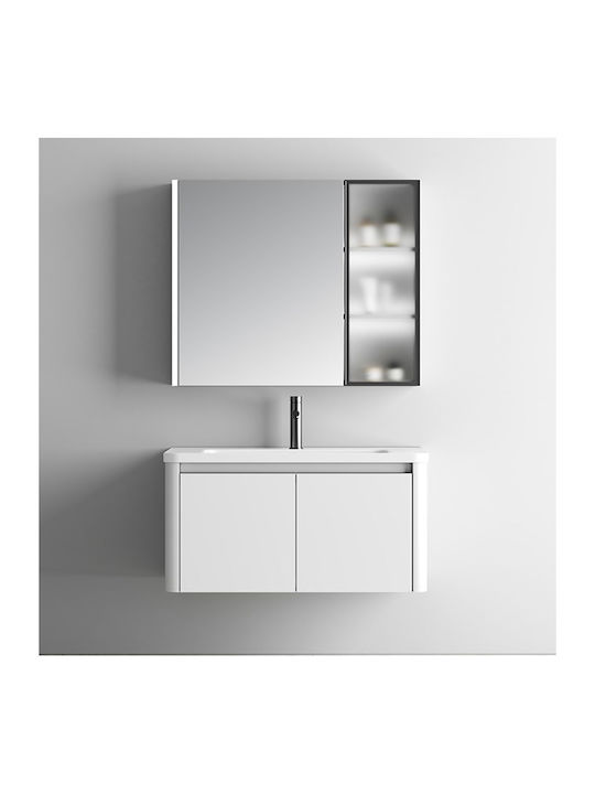 Martin Oglindă de Baie Lumini LED cu Raft & Dulap 80x68cm Alb