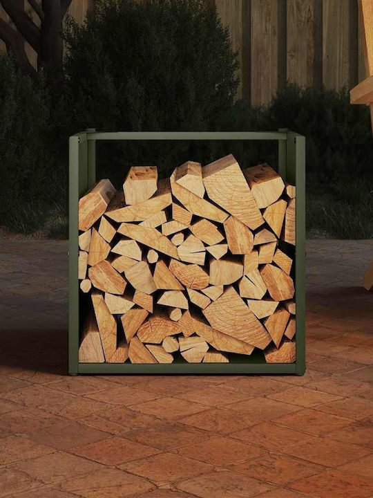 vidaXL Дърво Рафт Съхранение на Дърва 40x40x40см Зелен