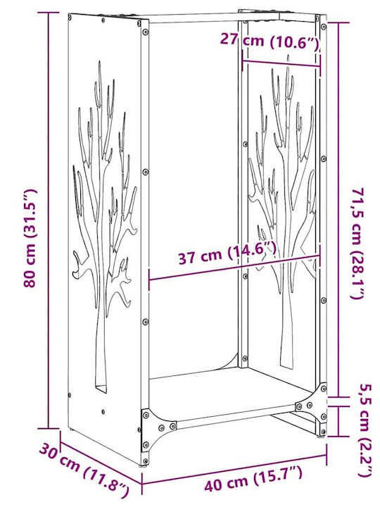 vidaXL Inox Shelf Wood Storage 40x30x80cm Silver