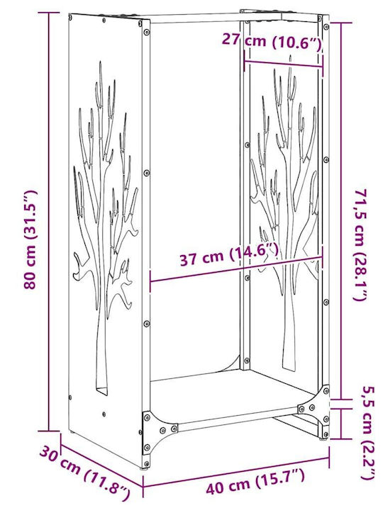 vidaXL Дърво Рафт Съхранение на Дърва 40x30x80см Зелен