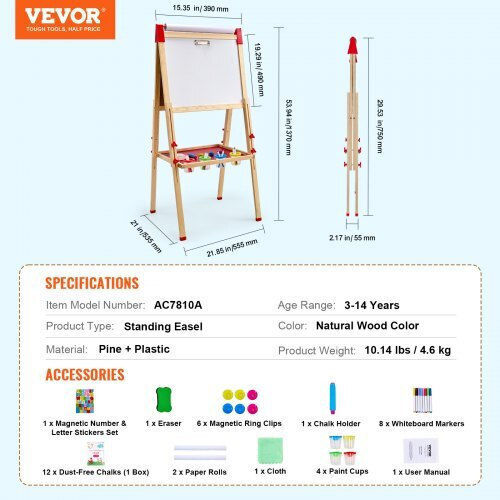 Vevor Παιδικός Πίνακας Ζωγραφικής Διπλής Όψης Μαγνητικός Ξύλινος Zlskzlssmygdvvfvnv0