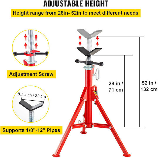 Vevor V Head Pipe Stand Ρυθμιζόμενο Ύψος 28-52 Ίντσες 4500lbs/2 Tons Pipe Jack Stand Πτυσσόμενο Φορητό Ψηλό Αναδιπλούμενο Σταντ Σωλήνων V Head Fold A Γρύλοι Τρέιλερ