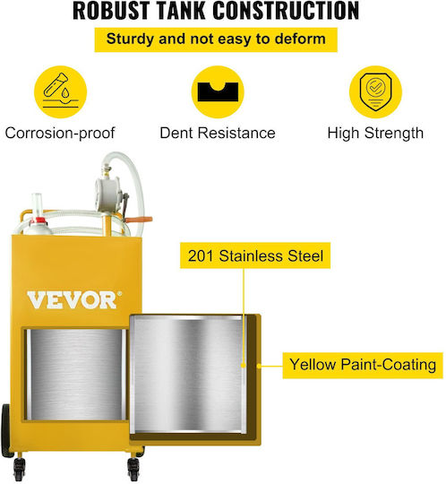 Vevor Rezervor de Combustibil de 30 de Galoane & 4 Roți, Pompă Manuală de Transfer pentru Rezervor de Combustibil, Mașini Diesel, Mașini de Tuns Iarbă, ATV-uri, Bărci și Altele, Galben