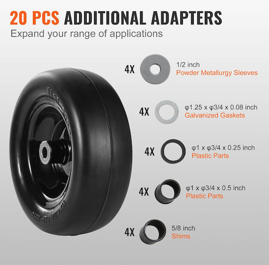 Ελαστικά Vevor Lan Mower Tires Rim 11x4-7" Tubeless Tractor Tires 2-pack Tire Wheel Assemby Flat-free Tire Pu 3 4" Centered Hub 3/4" Bushing Size 20 Pcs Adapters Riding Mowers Lawn Tractors