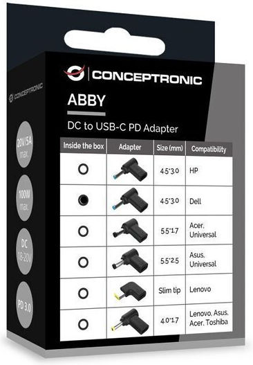 Adaptor Convertor Încărcător Conceptronic Usb-c > Dc Dell 4.5x3.0mm 18-20v Sw