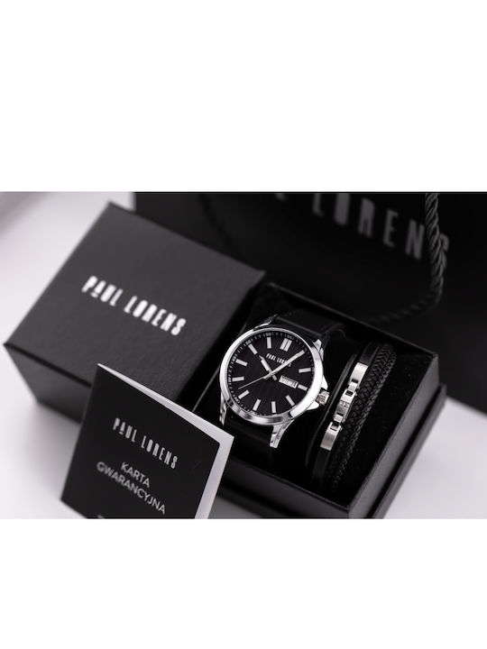 Paul Lorens Γυναικείο Ρολόι 44mm Μπαταρίας με Μαύρο Δερμάτινο Λουράκι