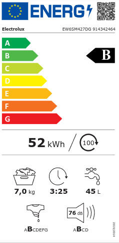 Electrolux Πλυντήριο Ρούχων 7kg με Τεχνολογία Ατμού 1200 Στροφών EW6SM427DG