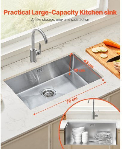 Vevor Υποκαθήμενος Νεροχύτης Inox Μ76xΠ43cm Ασημί