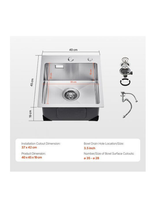 Vevor Drop-In Sink Inox W45xD40cm Silver