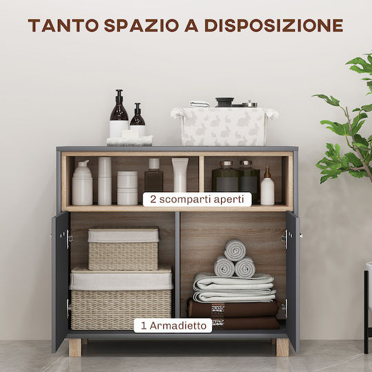 HomCom Furniture Bathroom Cabinet L80xW35xH70cm Natural