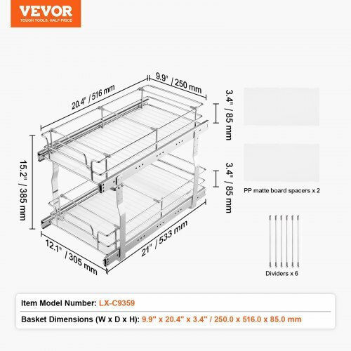 Vevor Double Cabinet Organizer Drawer 12"x21" Fzslldggec12vmaa1v0