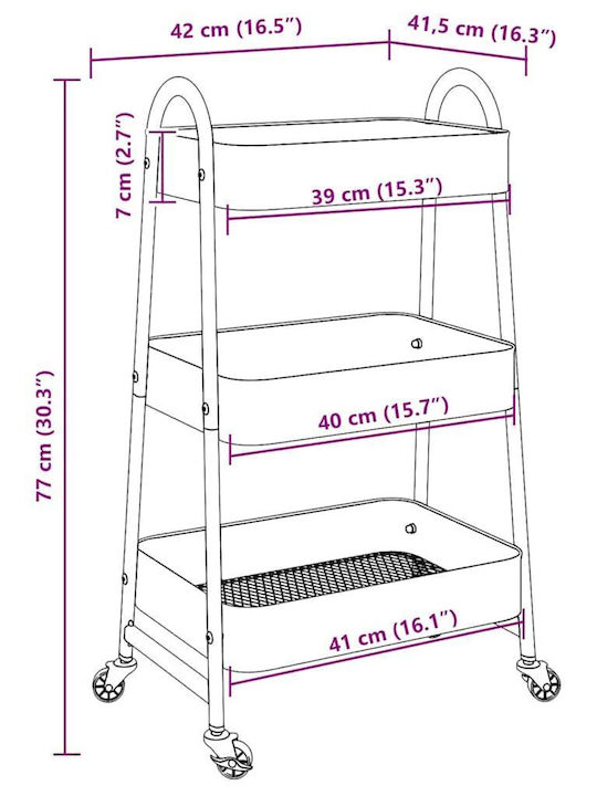 vidaXL Металик Кухненско Тролейче С 3 Позиции Розово 42x41.5x77см