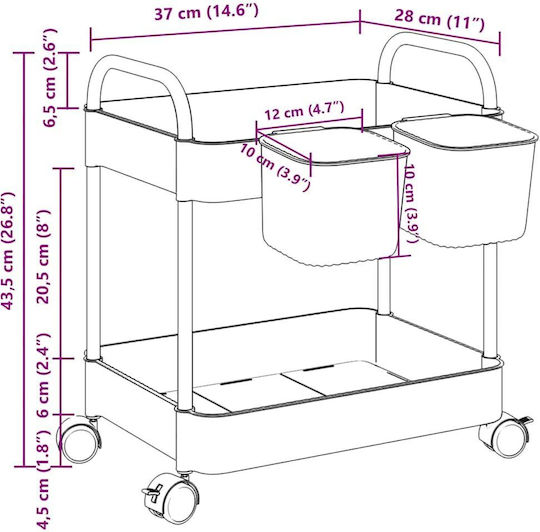 vidaXL Küchenwagen für gewerbliche Küche für Geschirrkörbe H43.5xB37xT28cm