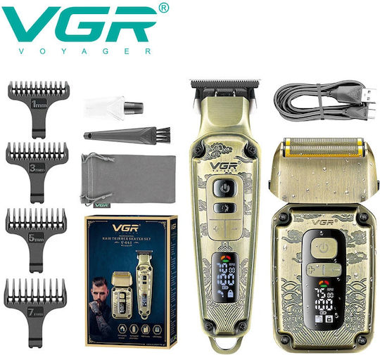VGR Set Profesional Reîncărcabilă Mașină de Tuns Auriu V-641