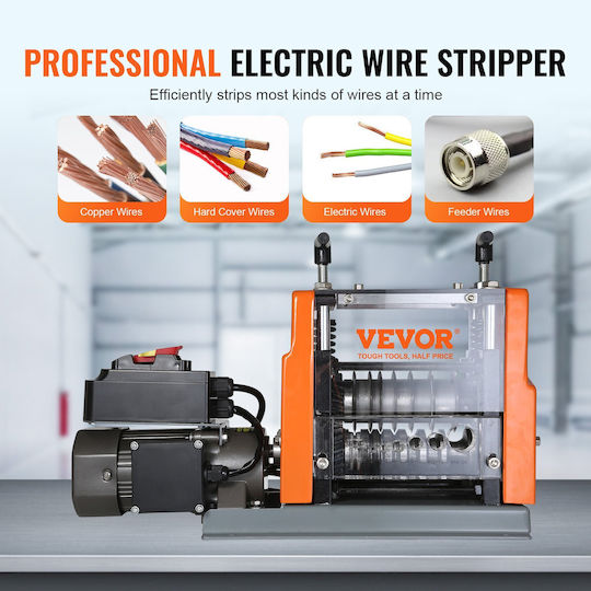 Vevor Automatic Wire Stripping Machine 0.06''-0.98'' Electric Wire Stripper 60 W Wire Peeler Visible Depth Reference 6 Round & 1 Flat Channels Copper Scrap Recycling