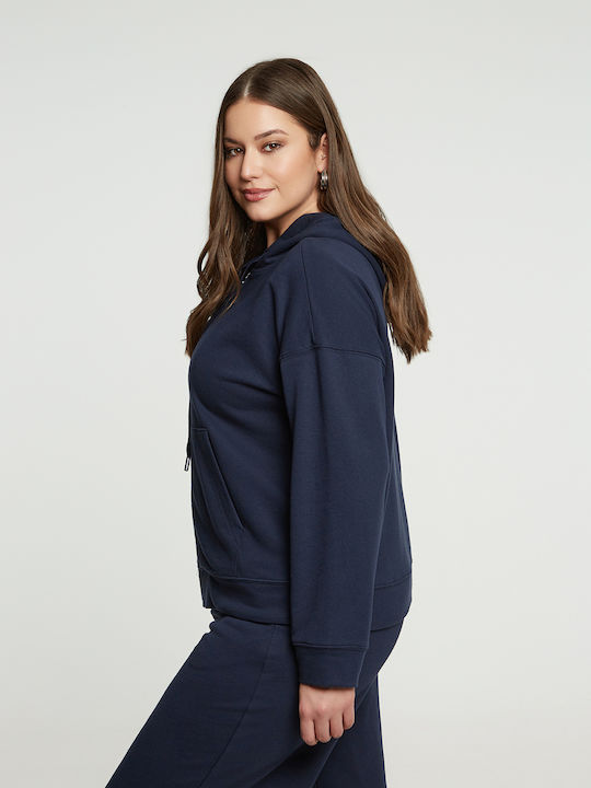 Long Women's Sweatshirt Jacket Hooded Blue