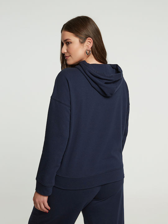 Long Women's Sweatshirt Jacket Hooded Blue