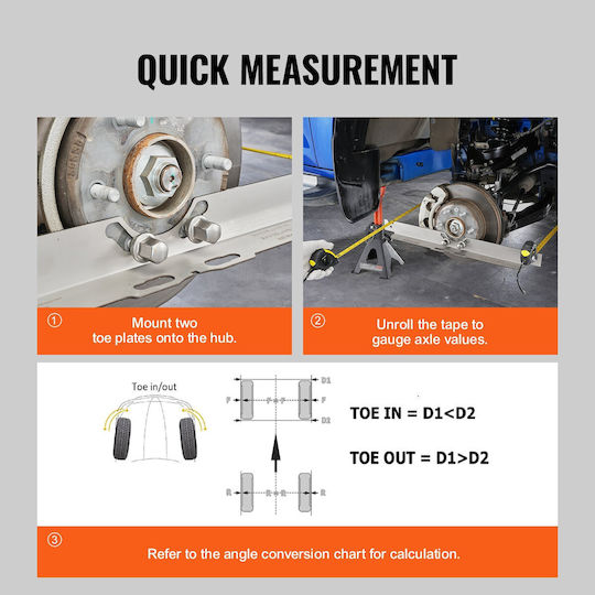 Vevor Spurvermessungswerkzeug Spurvermessungsplatten 2er-Pack Edelstahl Spurvermessungswerkzeugplatten Präzise Spurwinkelmessung Inklusive 2 Messbänder Umrechnungstabelle