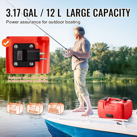 Δεξαμενή Καυσίμου Vevor Marine Fuel Tank 3,17 Gallon/12l Φορητή Δεξαμενή Αερίου Καυσίμου Σκάφους Σκάφη Εξωλέμβιας Μηχανής Πλαστική Δεξαμενή Καυσίμου Εξωλέμβιου Σκάφους Λάστιχο Εύκολη Μεταφορά Σκάφος Ψαρόβαρκα Σκάφος Καταστρώματος Κόκκινο