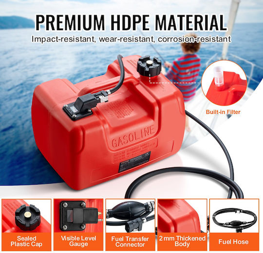 Δεξαμενή Καυσίμου Vevor Marine Fuel Tank 3,17 Gallon/12l Φορητή Δεξαμενή Αερίου Καυσίμου Σκάφους Σκάφη Εξωλέμβιας Μηχανής Πλαστική Δεξαμενή Καυσίμου Εξωλέμβιου Σκάφους Λάστιχο Εύκολη Μεταφορά Σκάφος Ψαρόβαρκα Σκάφος Καταστρώματος Κόκκινο