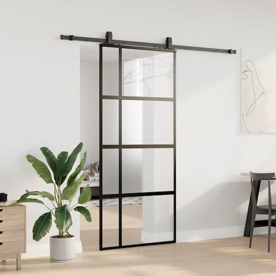 Vidaxl Schiebetürbeschlag-Set Schwarz 90x205 cm Sicherheitsglas Schwarz