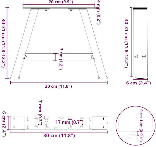 vidaXL Metallic Furniture Foot 2 Pieces Suitable for Table / Coffee Table 30x30cm White