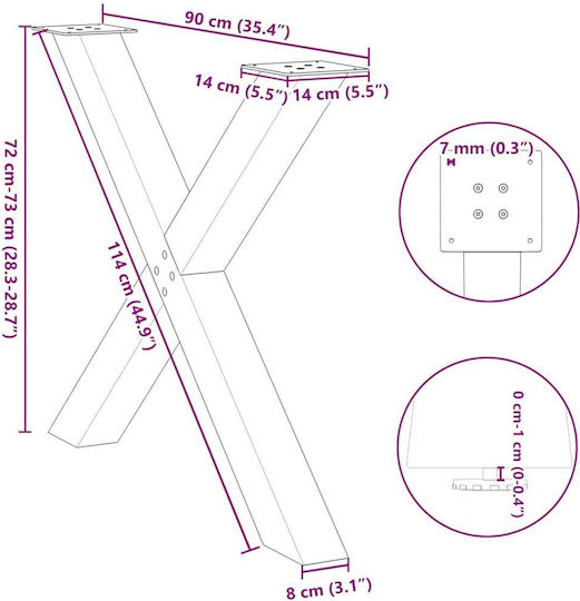 vidaXL Metallic Furniture Legs 2 Pieces Suitable for Table / Coffee Table / Office 90x72cm White