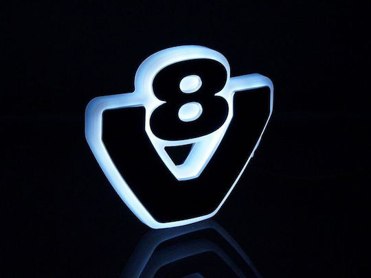 Beleuchtetes Dekoratives Kühlergrill-Emblem "v8" Inox Weiße Beleuchtung