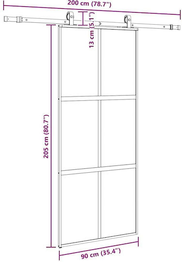 Vidaxl Συρόμενη Πόρτα Σετ Υλικού Μαύρο 90x205 Cm Γυαλί Μετριασμένο Μαύρο