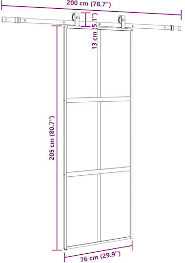 Vidaxl Комплект за плъзгаща врата Черен 76x205 см Закалено стъкло Черен