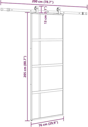 Set Feronerie Ușă Glisantă Vidaxl Negru 76x205 Cm Sticlă Călită Neagră