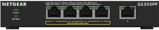 NetGear GS305PP Negestionat L3 PoE+ Switch cu 5 Porturi Gigabit (1Gbps) Ethernet