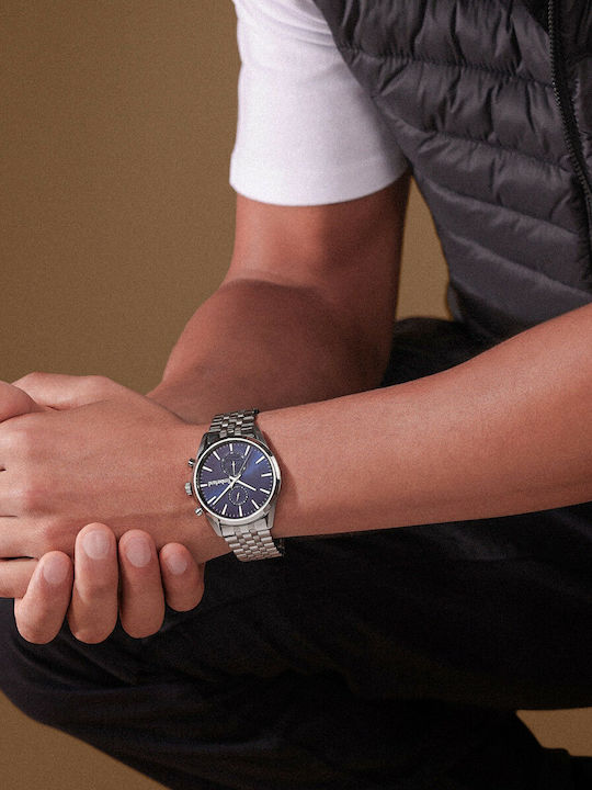 Timberland Ανδρικό Ρολόι 43mm Χρονογράφος Μπαταρίας με Ασημί Μεταλλικό Μπρασελέ