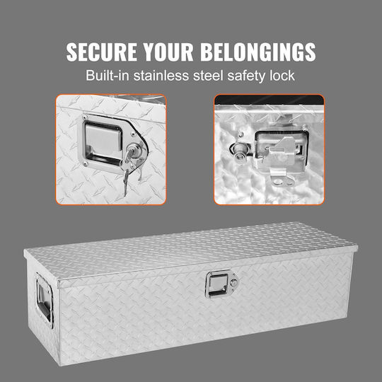Vevor Heavy Duty Truck Bed Tool Box Diamond Plate Toolbox Side Handle Lock Storage Tool Box Organizer Pickup Truck Bed RV Trailer 39"x13"x10" Silver