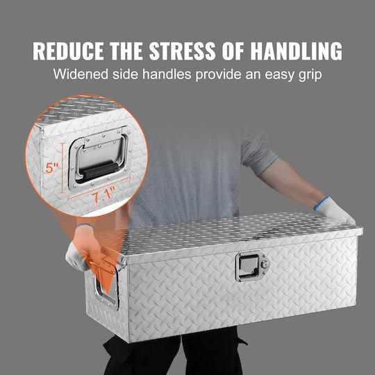 Vevor Heavy Duty Truck Bed Tool Box Diamond Plate Toolbox Side Handle Lock Storage Tool Box Organizer Pickup Truck Bed RV Trailer 30"x13"x9.6" Silver
