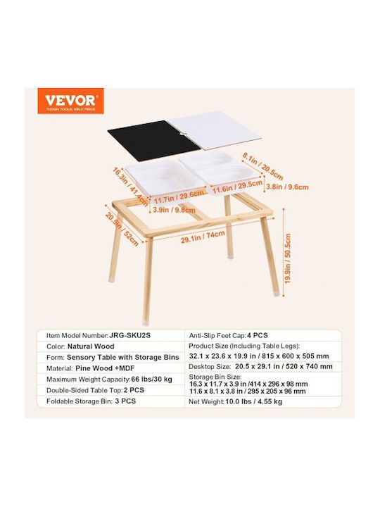 Vevor Children's Wooden Sensory Play Table Sand & Water 3 Storage Bins Ggzdcwxk2129be939v0