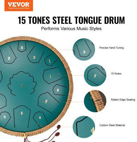 Vevor Vevor Steel Drum 14" 15 Notes D Major Green Outdoor Gsggsg14inchobktqv0