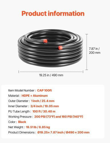 Vevor YSKQGDXT34INVBJNDV0 Въздушна маркуч 30.48м