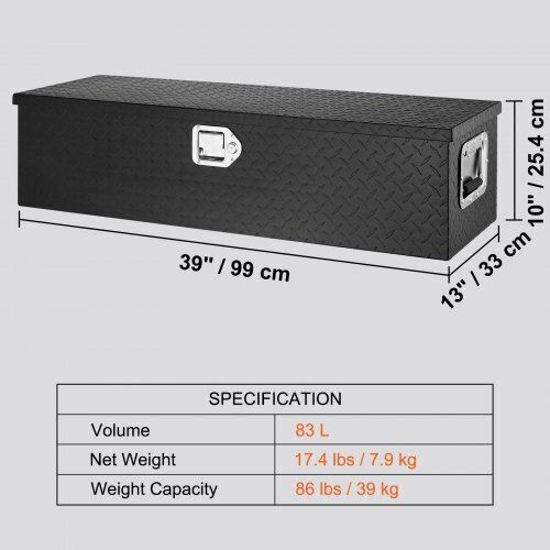 Vevor Durable Aluminum Truck Tool Box Black 39"x13"x10" Lczxg39x13x10bivqv0