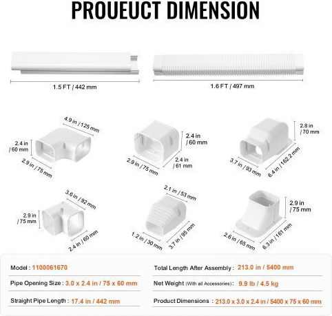Vevor Mini-Split-Leitungsabdeckung 76,2 mm x 5400 mm Weiß Einfache Installation Überstreichbar Bsksqftskdgxb3x6av0
