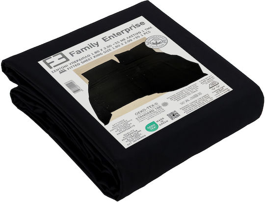 Family Enterprise Sheet King Size with Elastic 180x200+35cm. Black