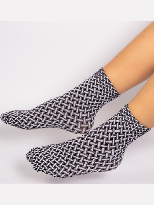 Damen-Mid-Calf-Socken Schwarz & Weiße Linien Linea D'oro K046-schwarz Damen-Mid-Calf-Socken Schwarz & Weiße Linien Linea D'oro K046-schwarz