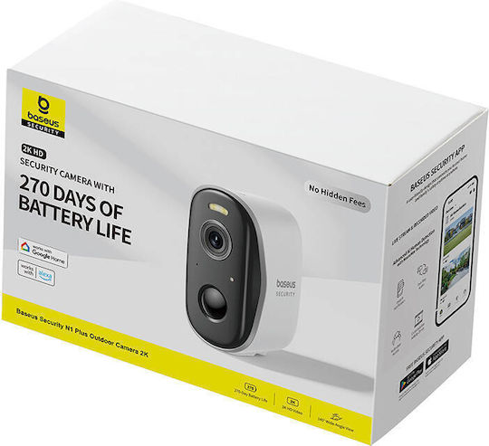 Baseus N1 Plus IP Surveillance Camera Wi-Fi Full HD+ 4MP Waterproof Battery with Two-Way Communication and 2.4mm Lens